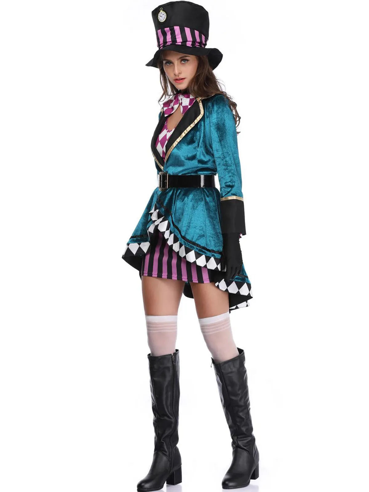 Solid Halloween Cosplay Magician Patchwork Outwear Coat Dress, Hat not included