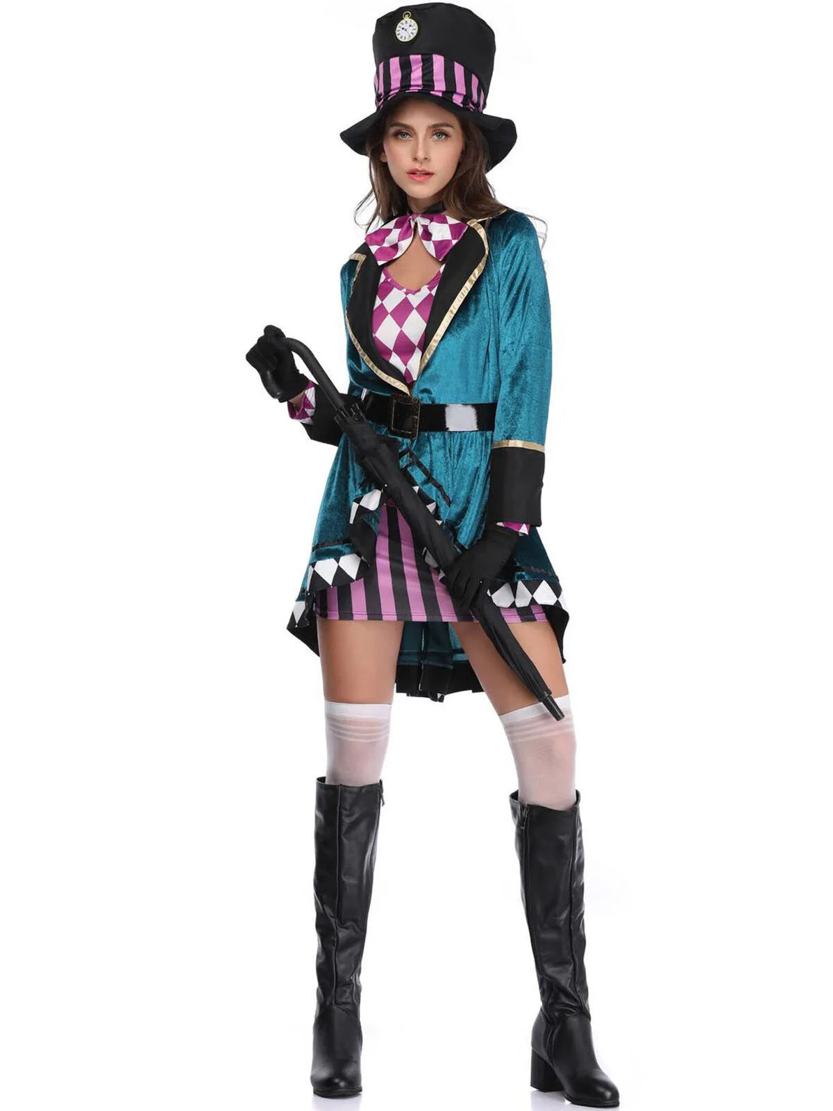 Solid Halloween Cosplay Magician Patchwork Outwear Coat Dress, Hat not included