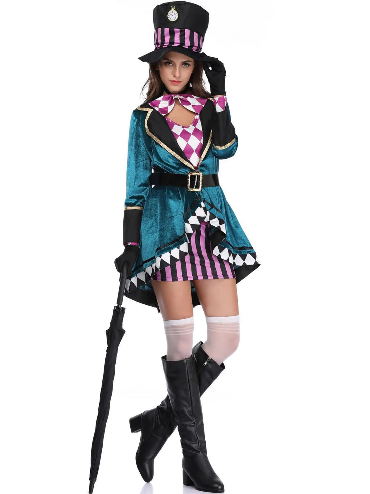 Solid Halloween Cosplay Magician Patchwork Outwear Coat Dress, Hat not included
