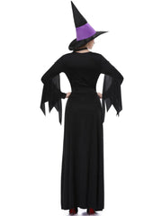 Solid Patchwork Halloween Cosplay Wizard Square Neck Batwing A-line Dress Including Hat, Collar
