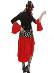 Solid Patchwork Halloween Cosplay Pirate Sexy V-neck Flare Fit And Flare Dress, Hat not included