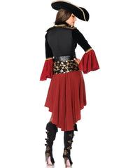 Solid Patchwork Halloween Cosplay Pirate Sexy V-neck Flare Fit And Flare Dress, Hat not included