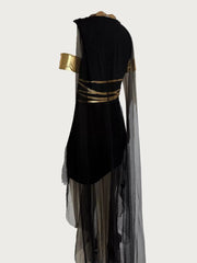 Solid Halloween Cosplay Cleopatra Athena Patchwork V-neck Shift Dress, Accessories included