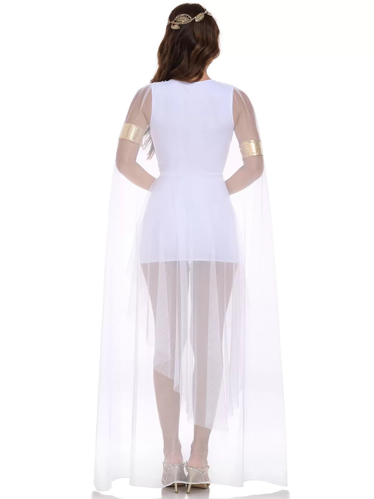 Solid Halloween Cosplay Cleopatra Athena Patchwork V-neck Shift Dress, Accessories included