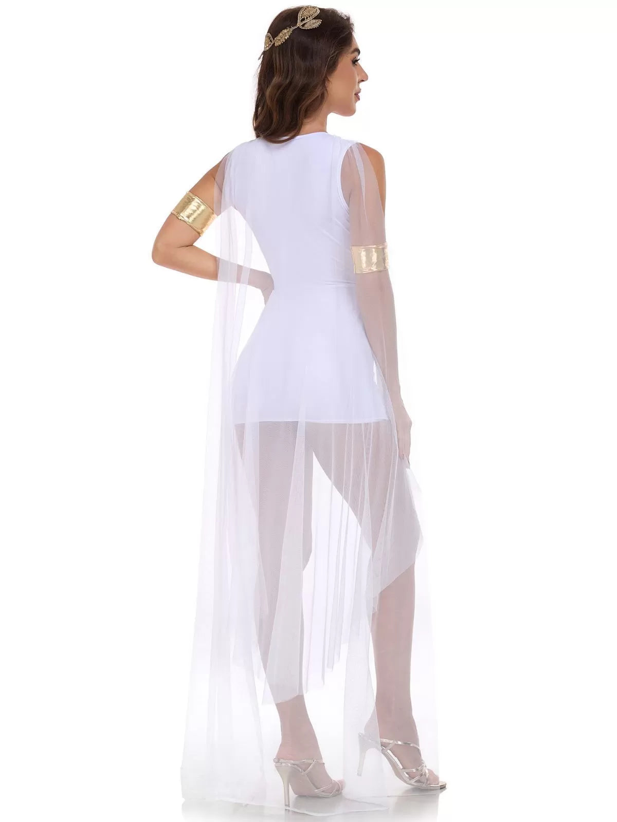 Solid Halloween Cosplay Cleopatra Athena Patchwork V-neck Shift Dress, Accessories included