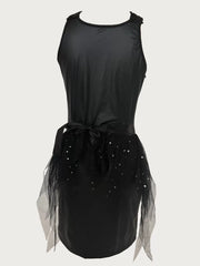 Solid Halloween Cosplay Devil Witch Patchwork V-neck Shift Dress, Day of the Dead Masquerade Uniforms, Includes hat