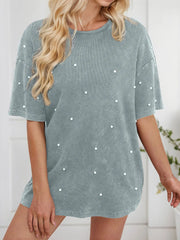 Solid Pearl Round Neck Short Sleeve T-shirt