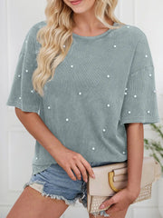 Solid Pearl Round Neck Short Sleeve T-shirt