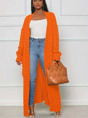 Solid Textured Drop Shoulder Pocket Cape Cardigan Casual Open Front Knitwear for Fall & Winter