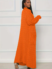 Solid Textured Drop Shoulder Pocket Cape Cardigan Casual Open Front Knitwear for Fall & Winter