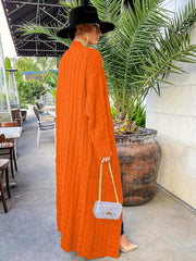 Solid Textured Drop Shoulder Pocket Cape Cardigan Casual Open Front Knitwear for Fall & Winter