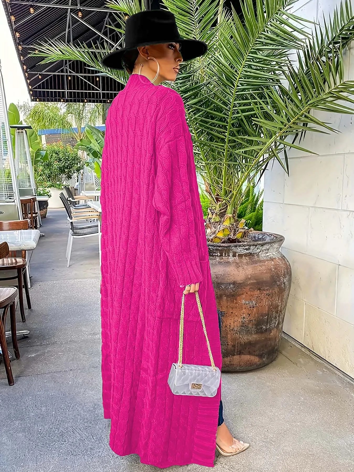 Solid Textured Drop Shoulder Pocket Cape Cardigan Casual Open Front Knitwear for Fall & Winter