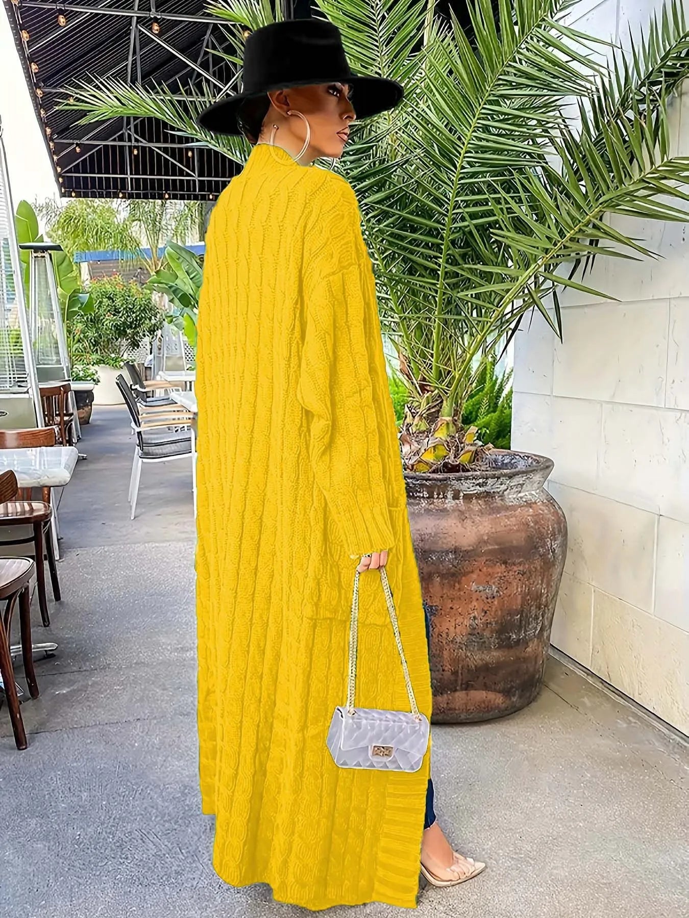 Solid Textured Drop Shoulder Pocket Cape Cardigan Casual Open Front Knitwear for Fall & Winter