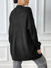 Solid Pocket Drop Shoulder Ribbed Knit Duster Cardigan
