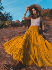 Solid Pocket High Rise Elastic Waist Pleoted Maxi Skirt