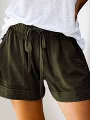Solid Pocket High Rise Elastic Waist Shorts
