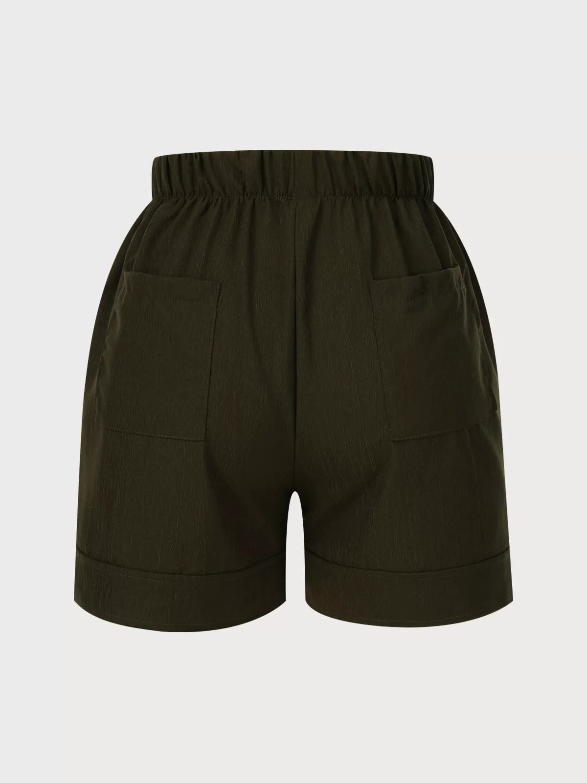 Solid Pocket High Rise Elastic Waist Shorts