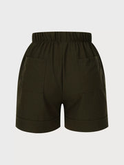 Solid Pocket High Rise Elastic Waist Shorts