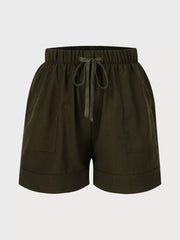 Solid Pocket High Rise Elastic Waist Shorts