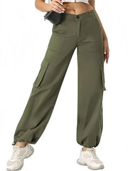 Casual Y2K Stretchy High Waisted Pockets Adjustable Trouser Cuffs Hiking Cargo Pants
