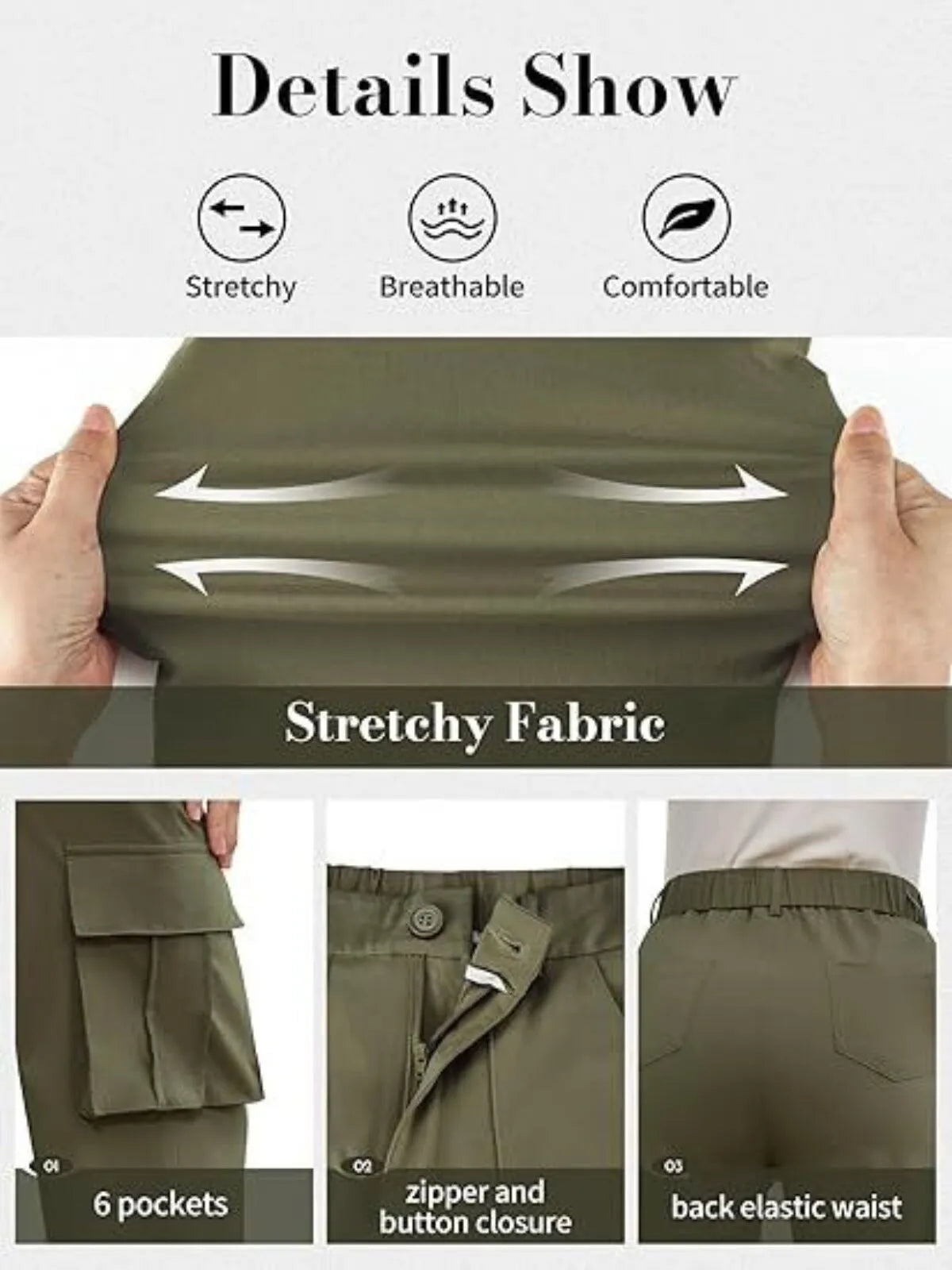 Casual Y2K Stretchy High Waisted Pockets Adjustable Trouser Cuffs Hiking Cargo Pants