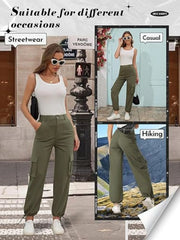 Casual Y2K Stretchy High Waisted Pockets Adjustable Trouser Cuffs Hiking Cargo Pants