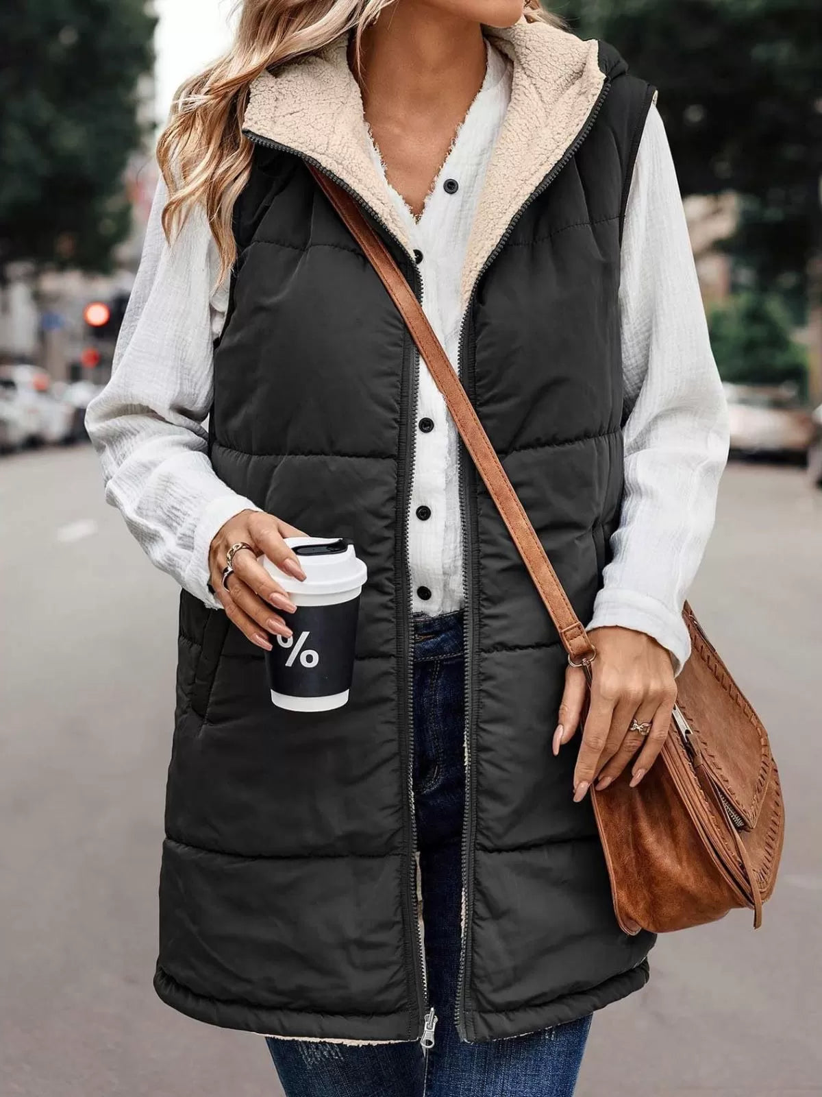Solid Pocket Hooded Regular Vest