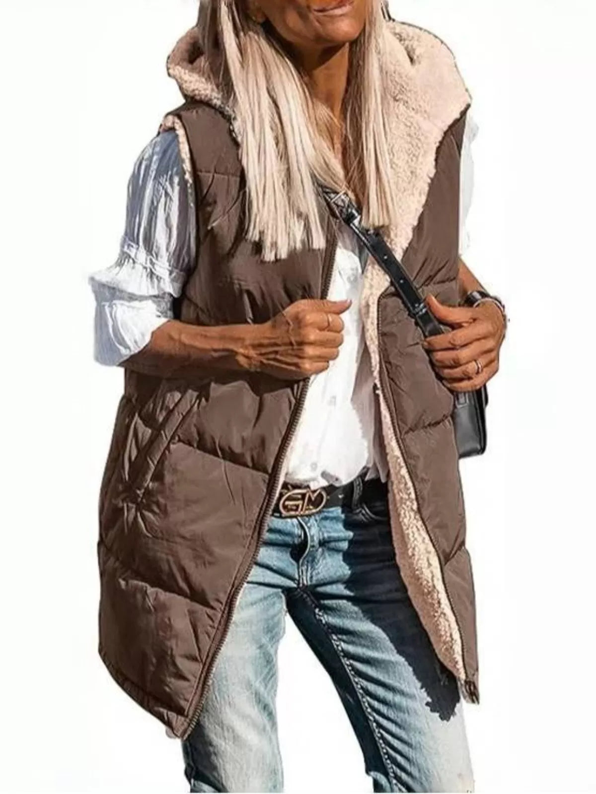Solid Pocket Hooded Regular Vest