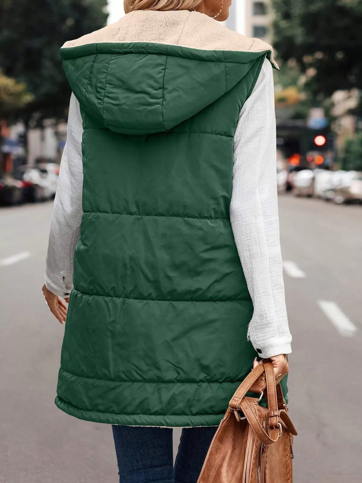 Solid Pocket Hooded Regular Vest