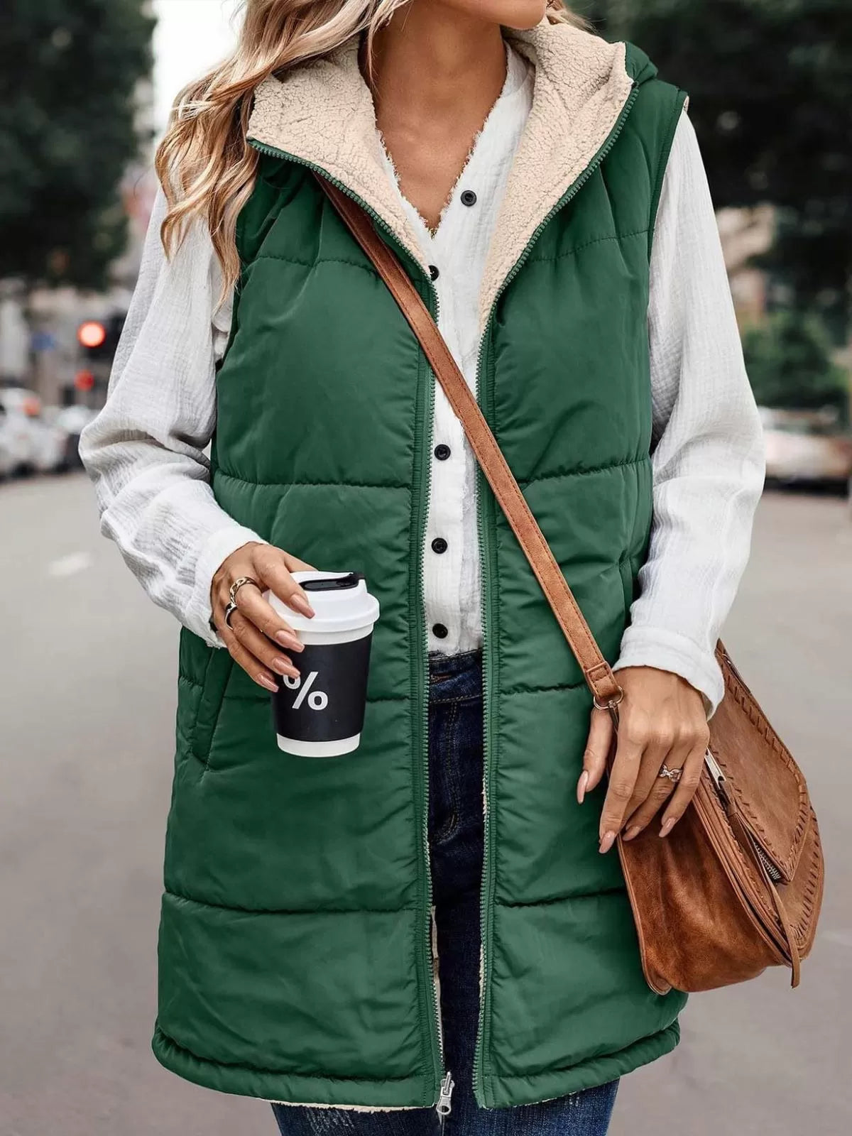 Solid Pocket Hooded Regular Vest