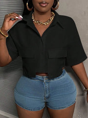 Casual Streetwear White Polo Collar Pocket Cropped Top