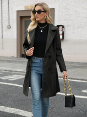 Solid Pocket Double-Breasted Lapel Jacket Outwear Winter Overcoat Blazer