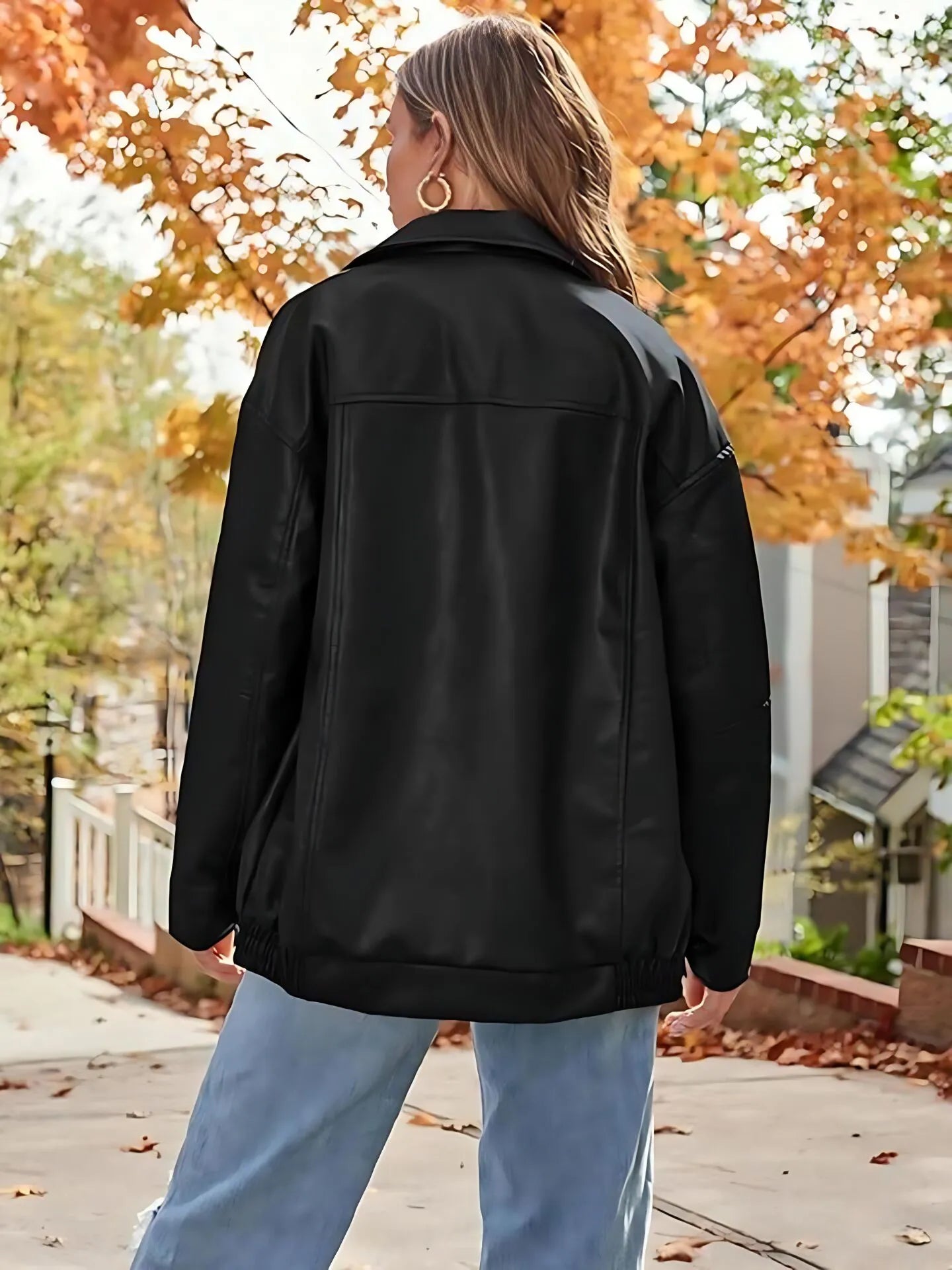 Faux Suede Fall Fashion Solid Pocket Lapel Pu Leather Oversized Coat