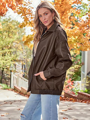 Faux Suede Fall Fashion Solid Pocket Lapel Pu Leather Oversized Coat