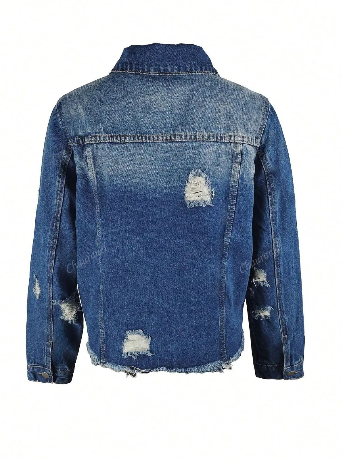Solid Pocket Lapel Button Front Raw HemDenim Coat Outerwear for Daily Wear