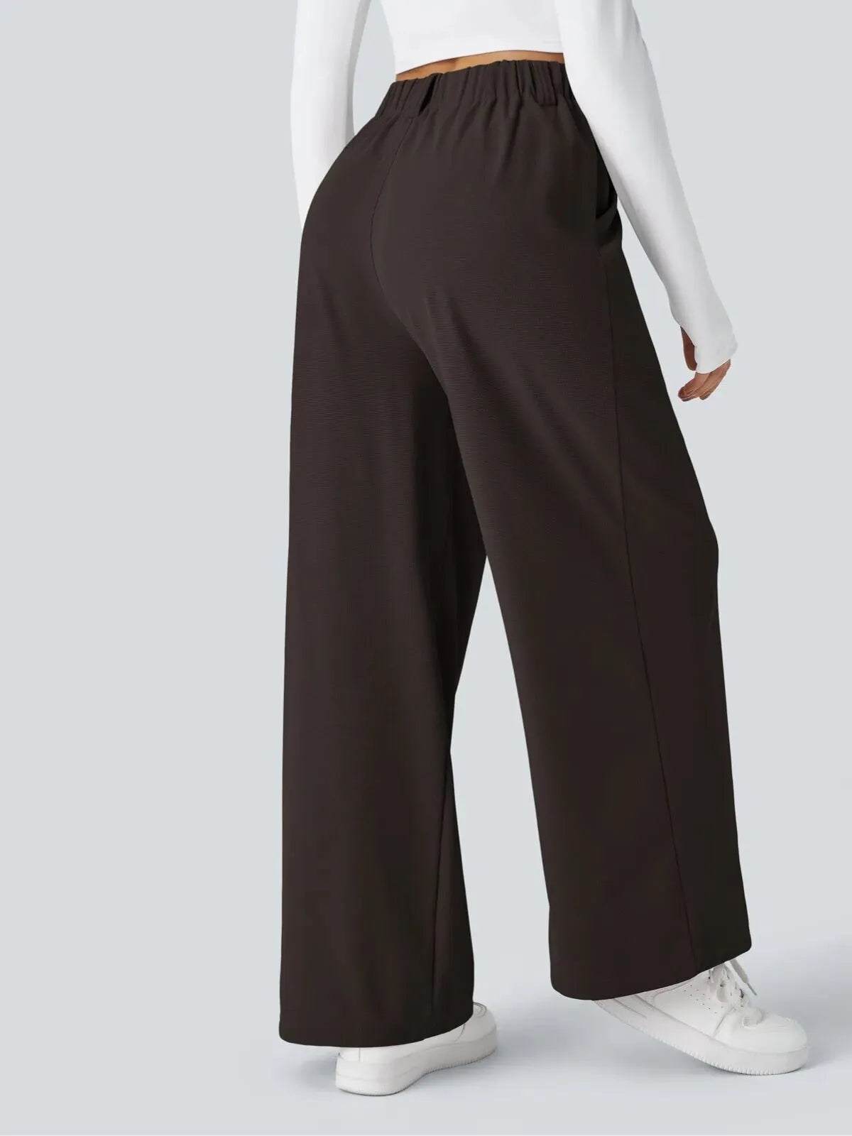Comfortable Wear Solid Color Designs Ease Of Movement High Waisted Plicated Side Pocket Wide Leg Waffle Work Pants