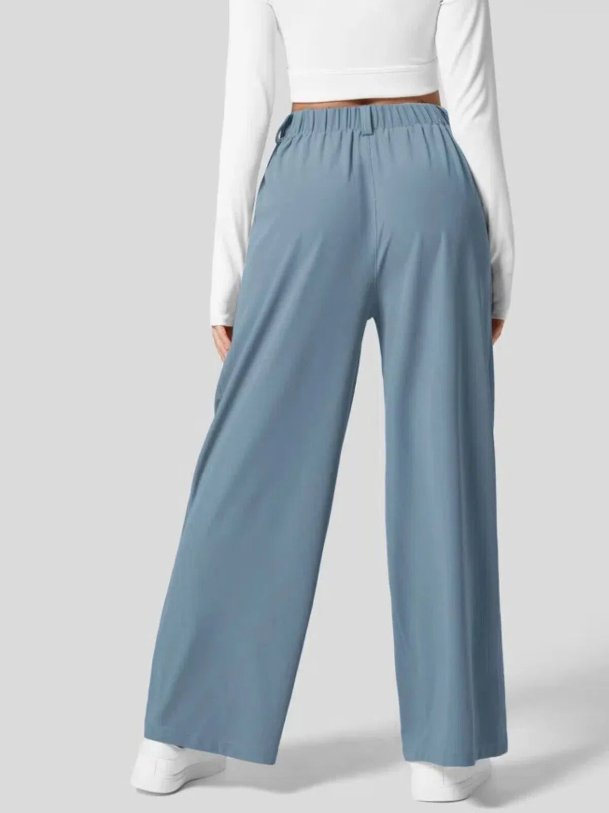 Comfortable Wear Solid Color Designs Ease Of Movement High Waisted Plicated Side Pocket Wide Leg Waffle Work Pants