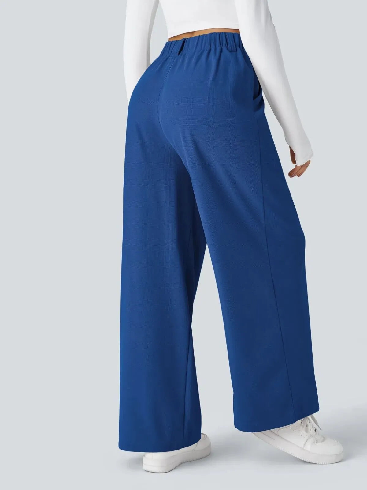 Comfortable Wear Solid Color Designs Ease Of Movement High Waisted Plicated Side Pocket Wide Leg Waffle Work Pants