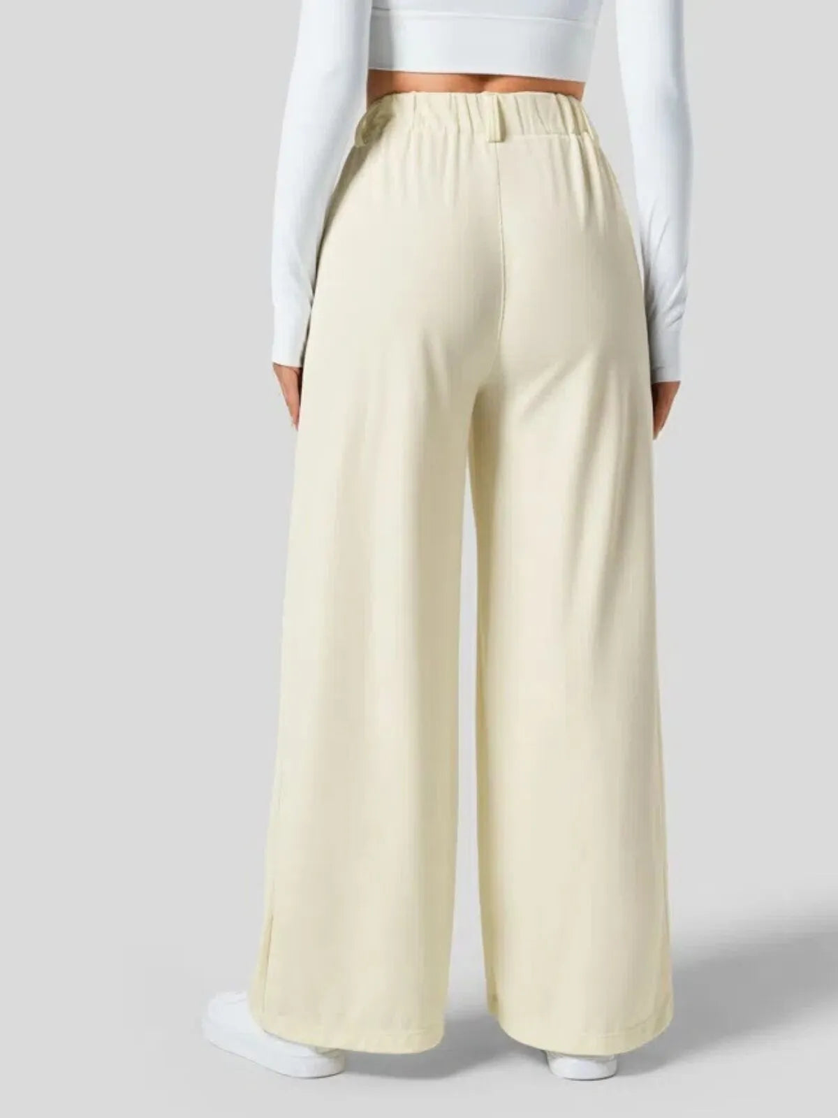 Comfortable Wear Solid Color Designs Ease Of Movement High Waisted Plicated Side Pocket Wide Leg Waffle Work Pants