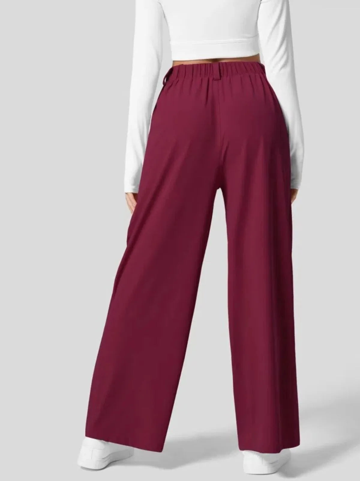 Comfortable Wear Solid Color Designs Ease Of Movement High Waisted Plicated Side Pocket Wide Leg Waffle Work Pants