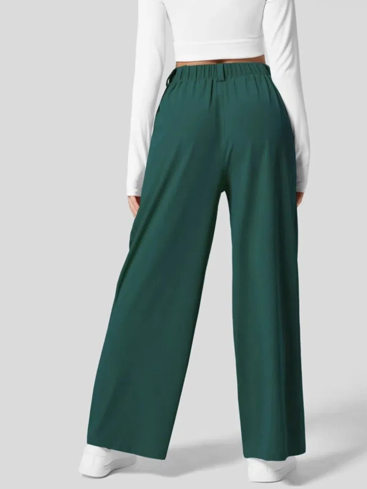 Comfortable Wear Solid Color Designs Ease Of Movement High Waisted Plicated Side Pocket Wide Leg Waffle Work Pants