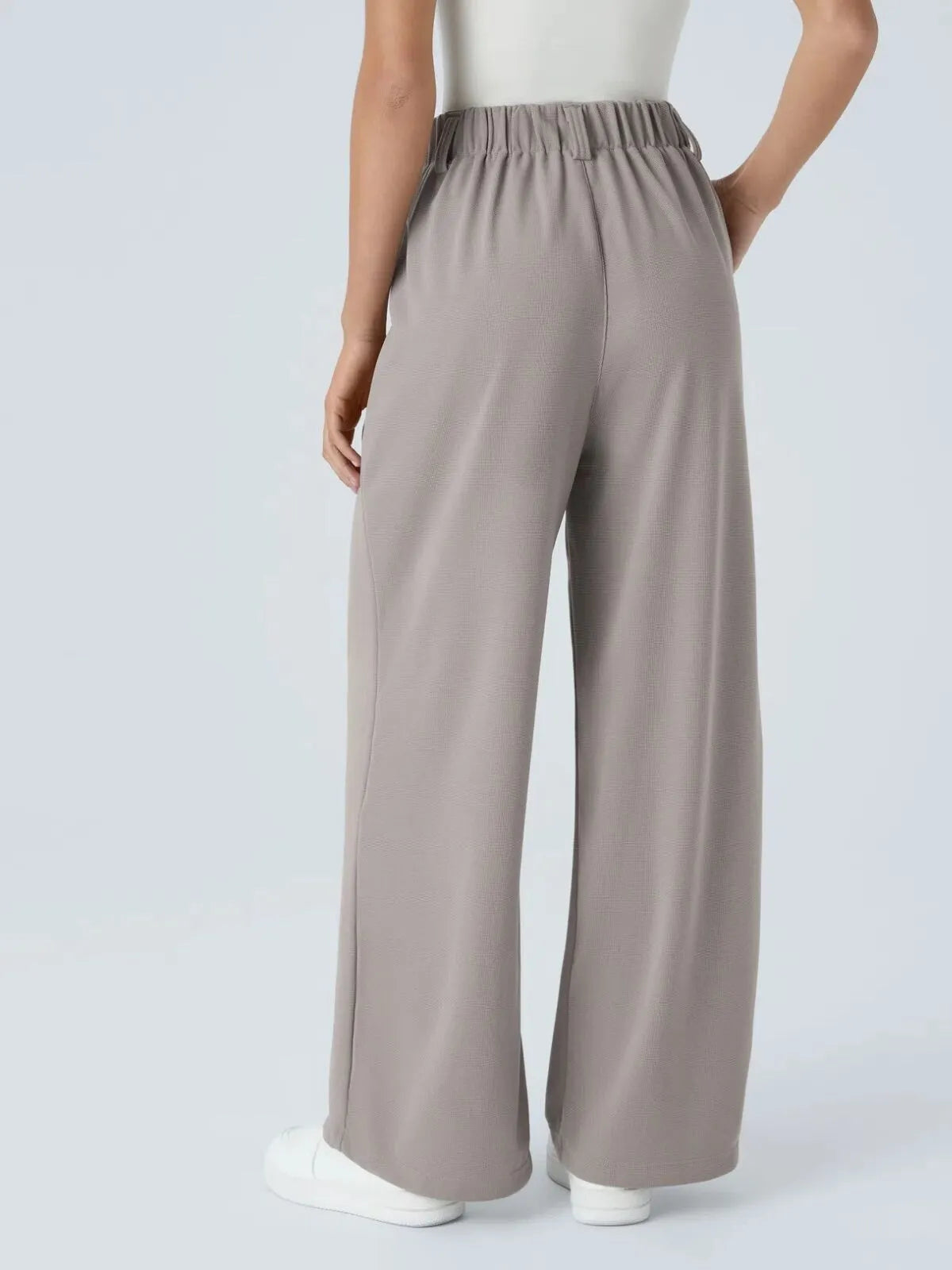 Comfortable Wear Solid Color Designs Ease Of Movement High Waisted Plicated Side Pocket Wide Leg Waffle Work Pants