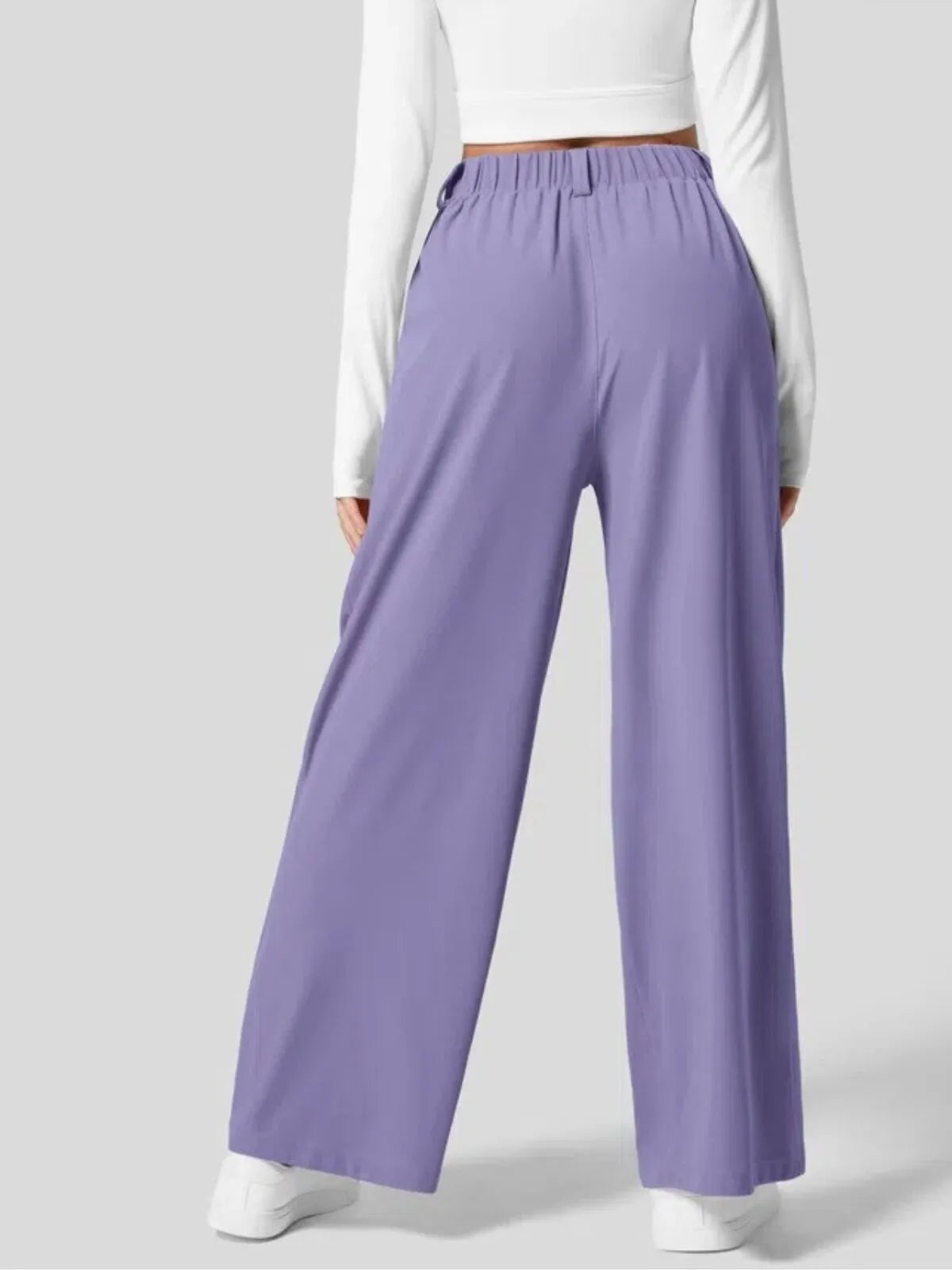 Comfortable Wear Solid Color Designs Ease Of Movement High Waisted Plicated Side Pocket Wide Leg Waffle Work Pants