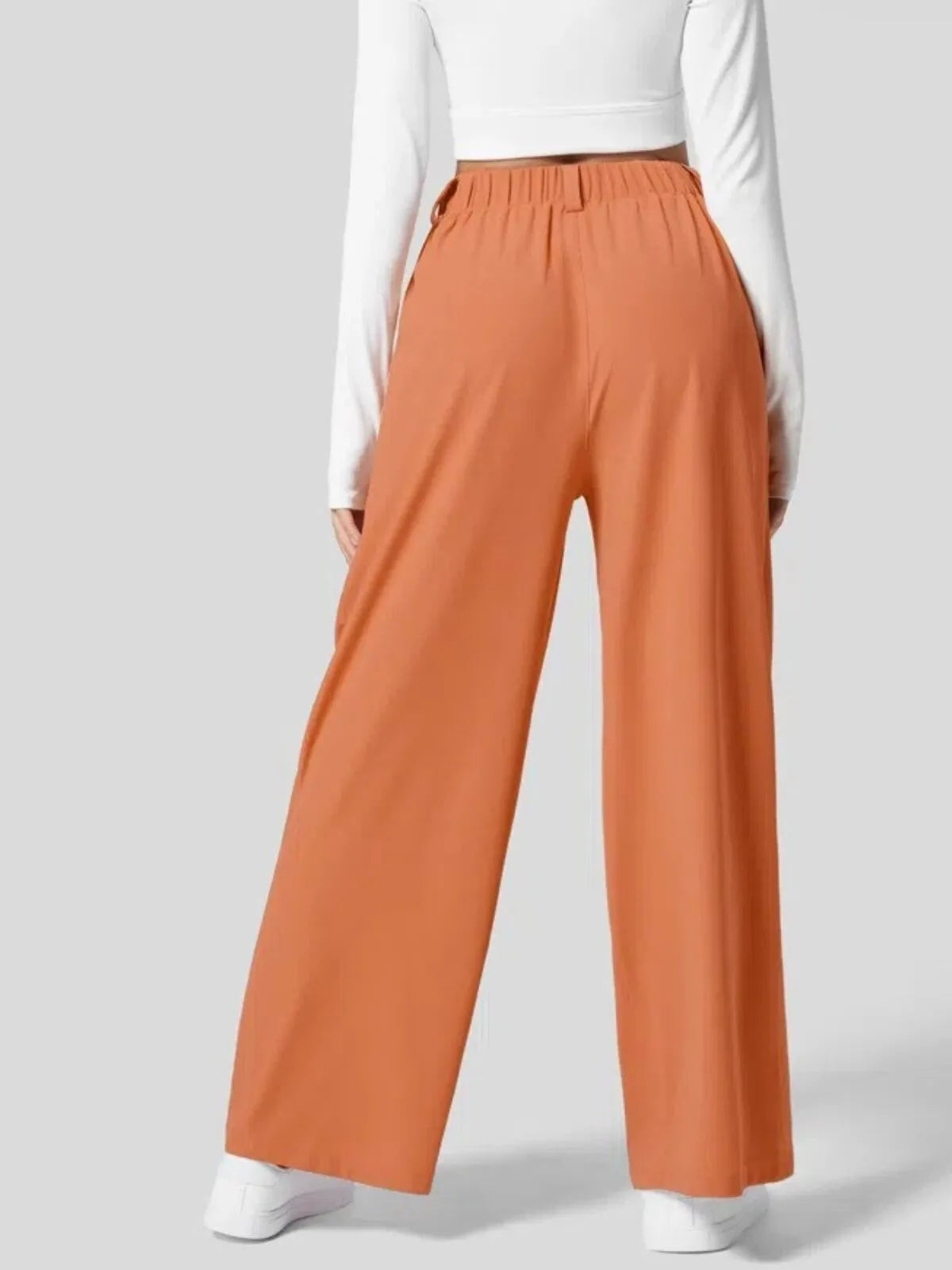 Comfortable Wear Solid Color Designs Ease Of Movement High Waisted Plicated Side Pocket Wide Leg Waffle Work Pants