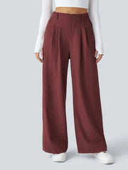 Comfortable Wear Solid Color Designs Ease Of Movement High Waisted Plicated Side Pocket Wide Leg Waffle Work Pants