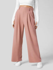 Comfortable Wear Solid Color Designs Ease Of Movement High Waisted Plicated Side Pocket Wide Leg Waffle Work Pants