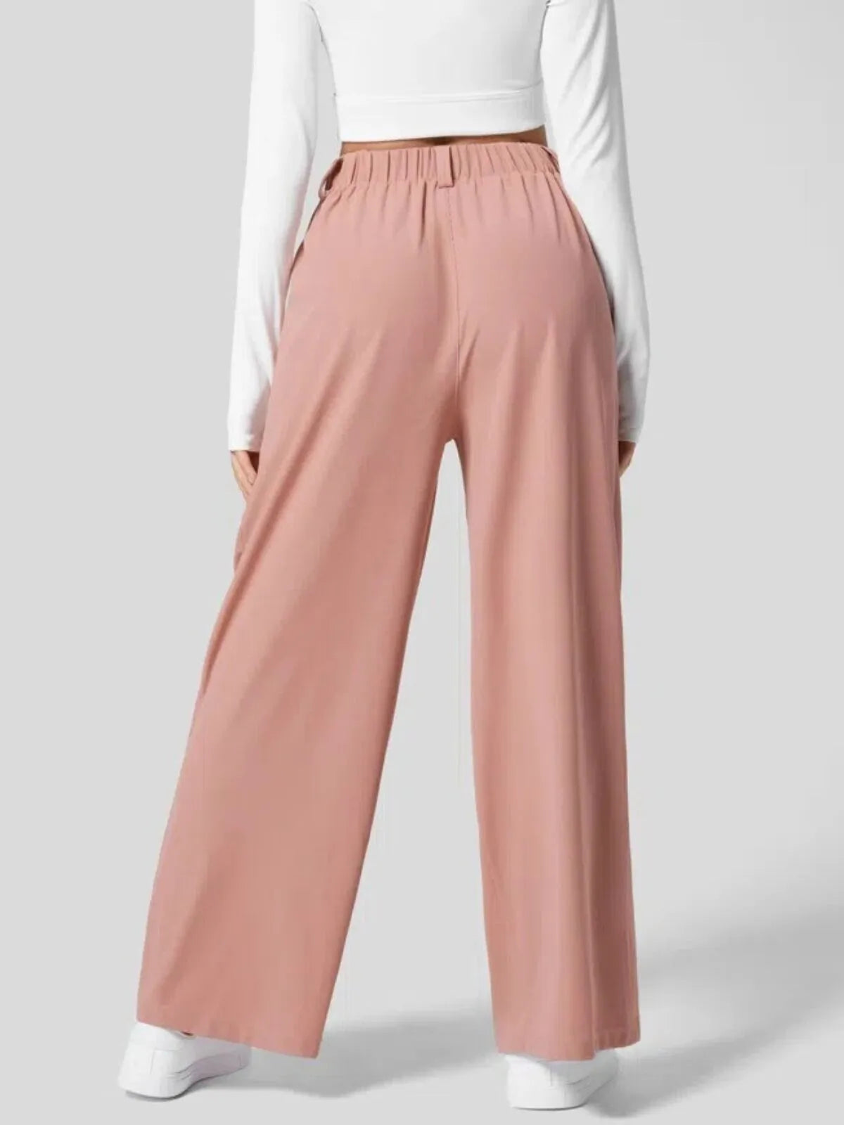 Comfortable Wear Solid Color Designs Ease Of Movement High Waisted Plicated Side Pocket Wide Leg Waffle Work Pants