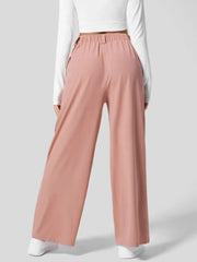 Comfortable Wear Solid Color Designs Ease Of Movement High Waisted Plicated Side Pocket Wide Leg Waffle Work Pants