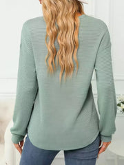 Solid Pocket Round Neck Waffle Knit Business Casual Blouses Basic Shirts
