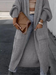 Solid Pocket V-neck Drop Shoulder Casual Basic Pocket Cardigan Ladies Knitwear for Spring & Fall Daily